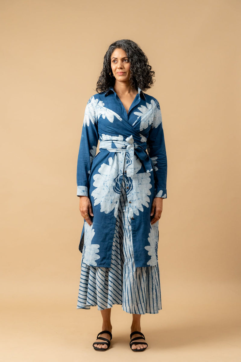 Thea batik flower dress by Doodlage in blue color for women Worldwide