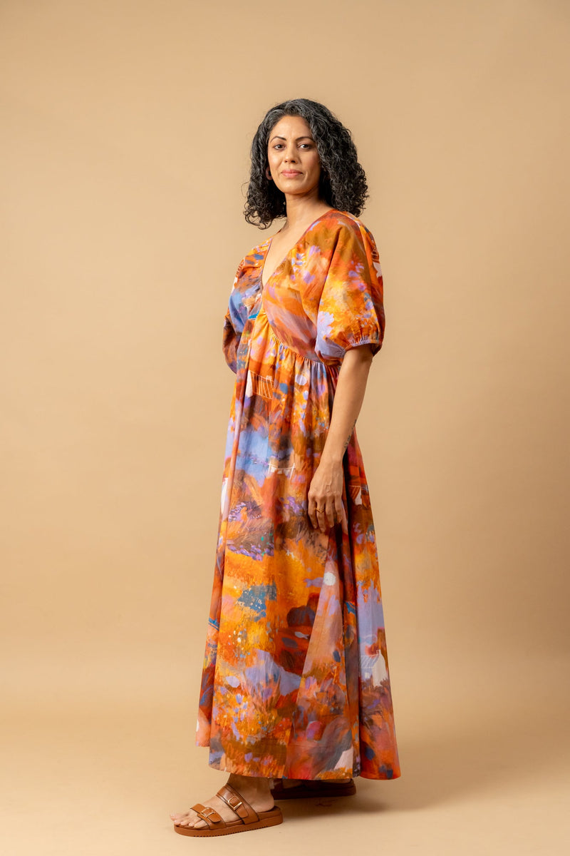 Dewbell printed dress organic cotton gauge by Doodlage in multi color for women Worldwide