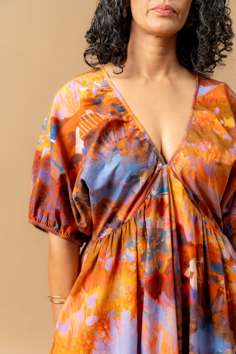Dewbell printed dress organic cotton gauge by Doodlage in multi color for women Worldwide