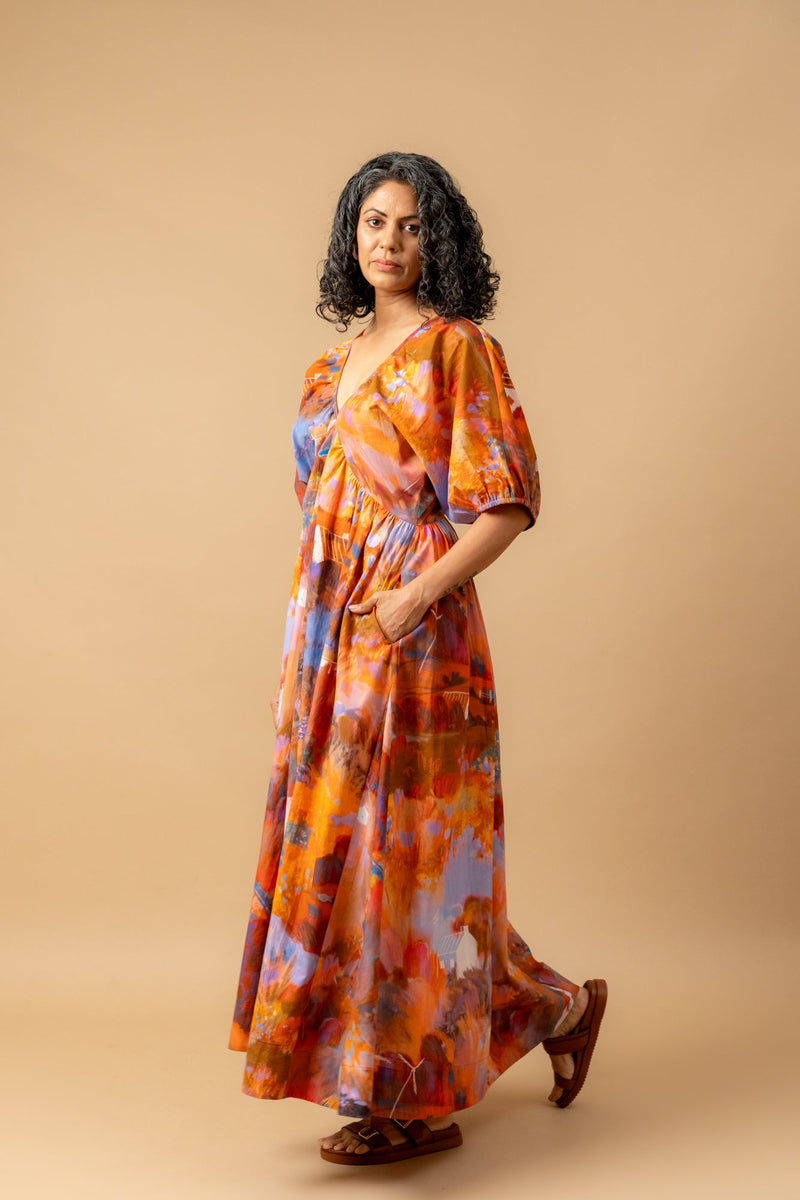 Dewbell printed dress organic cotton gauge by Doodlage in multi color for women Worldwide