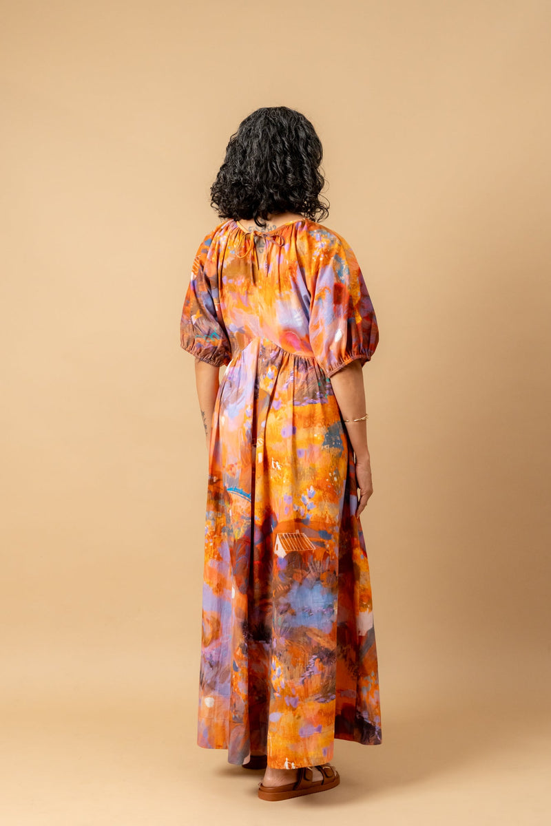 Dewbell printed dress organic cotton gauge by Doodlage in multi color for women Worldwide