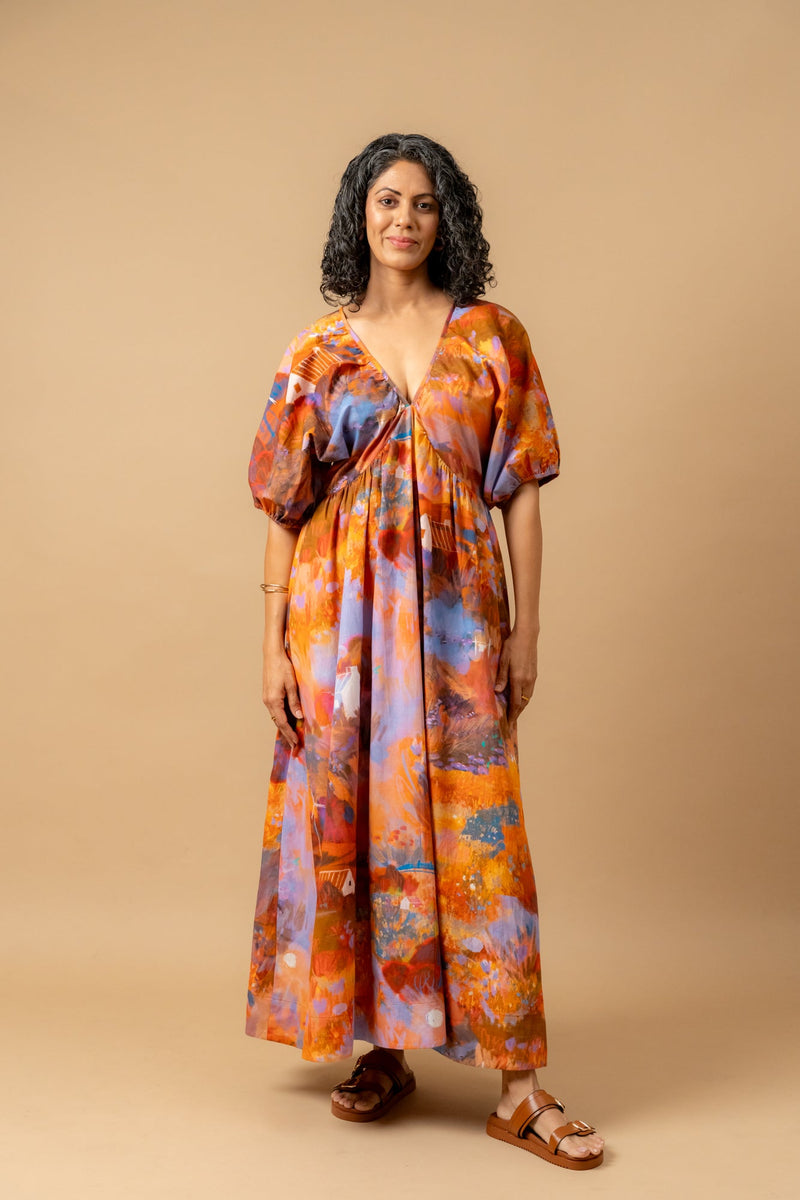 Dewbell printed dress organic cotton gauge by Doodlage in multi color for women Worldwide