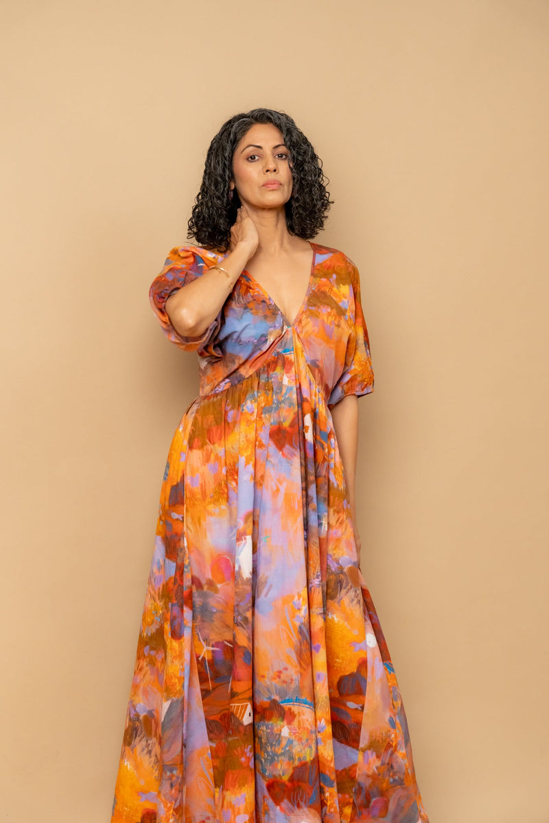 Dewbell printed dress organic cotton gauge by Doodlage in multi color for women Worldwide