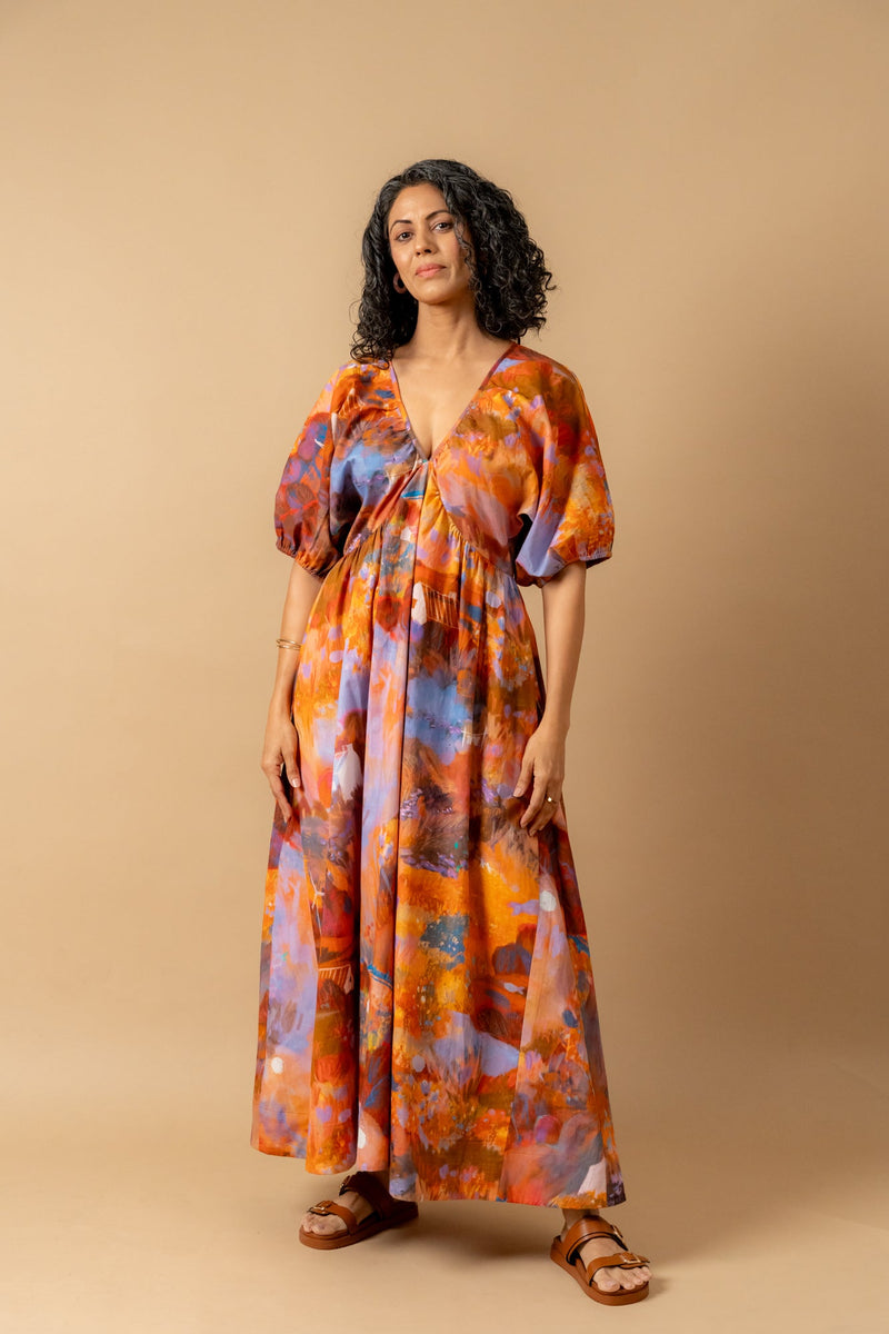 Dewbell printed dress organic cotton gauge by Doodlage in multi color for women Worldwide