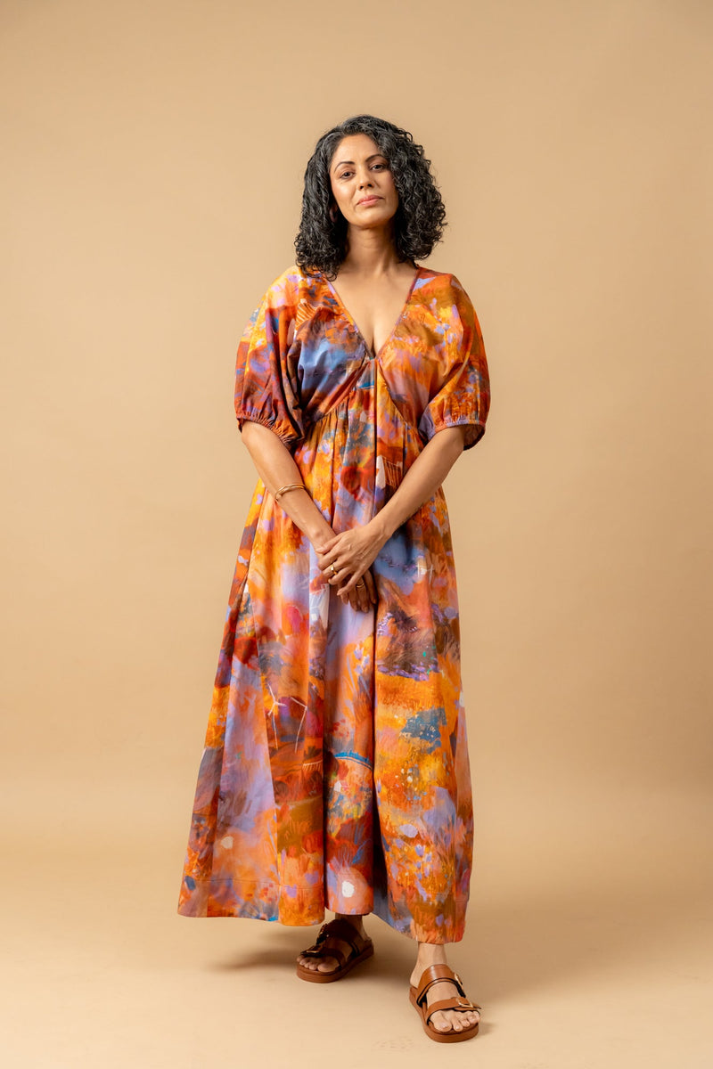 Dewbell printed dress organic cotton gauge by Doodlage in multi color for women Worldwide