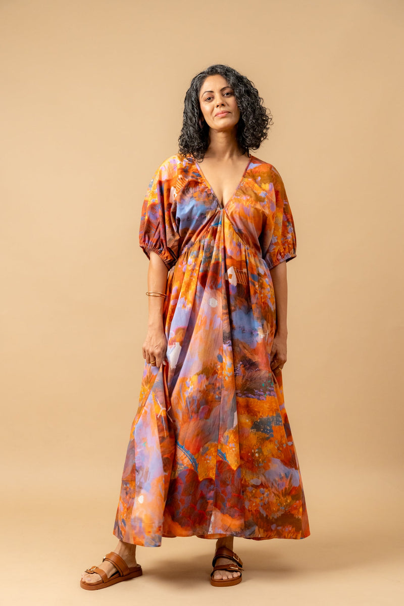 Dewbell printed dress organic cotton gauge by Doodlage in multi color for women Worldwide