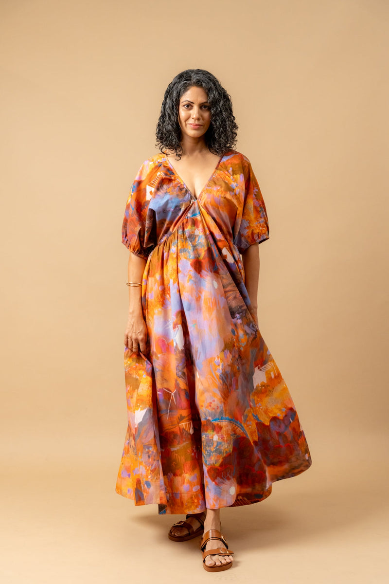 Dewbell printed dress organic cotton gauge by Doodlage in multi color for women Worldwide
