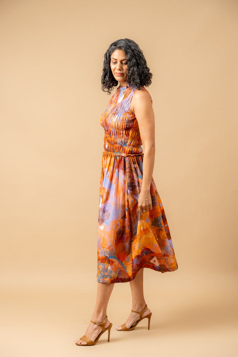 Midsummer smocked dress organic cotton gauge by Doodlage in multi color for women Worldwide