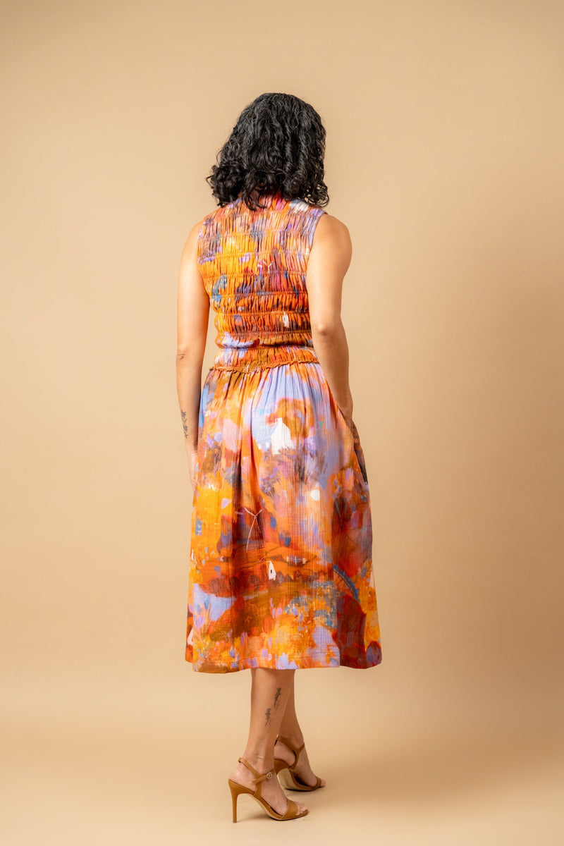 Midsummer smocked dress organic cotton gauge by Doodlage in multi color for women Worldwide