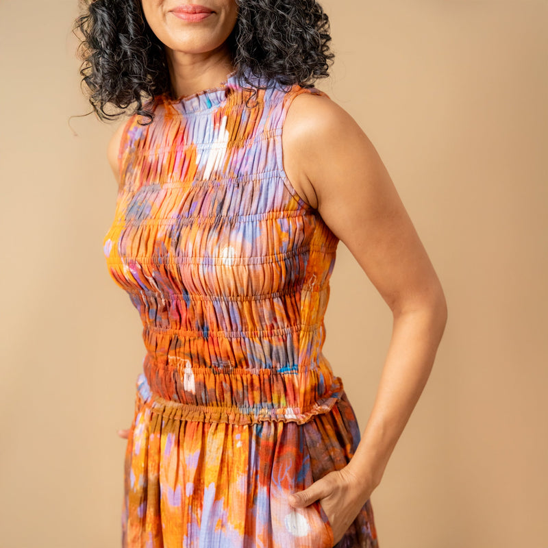 Midsummer smocked dress organic cotton gauge by Doodlage in multi color for women Worldwide