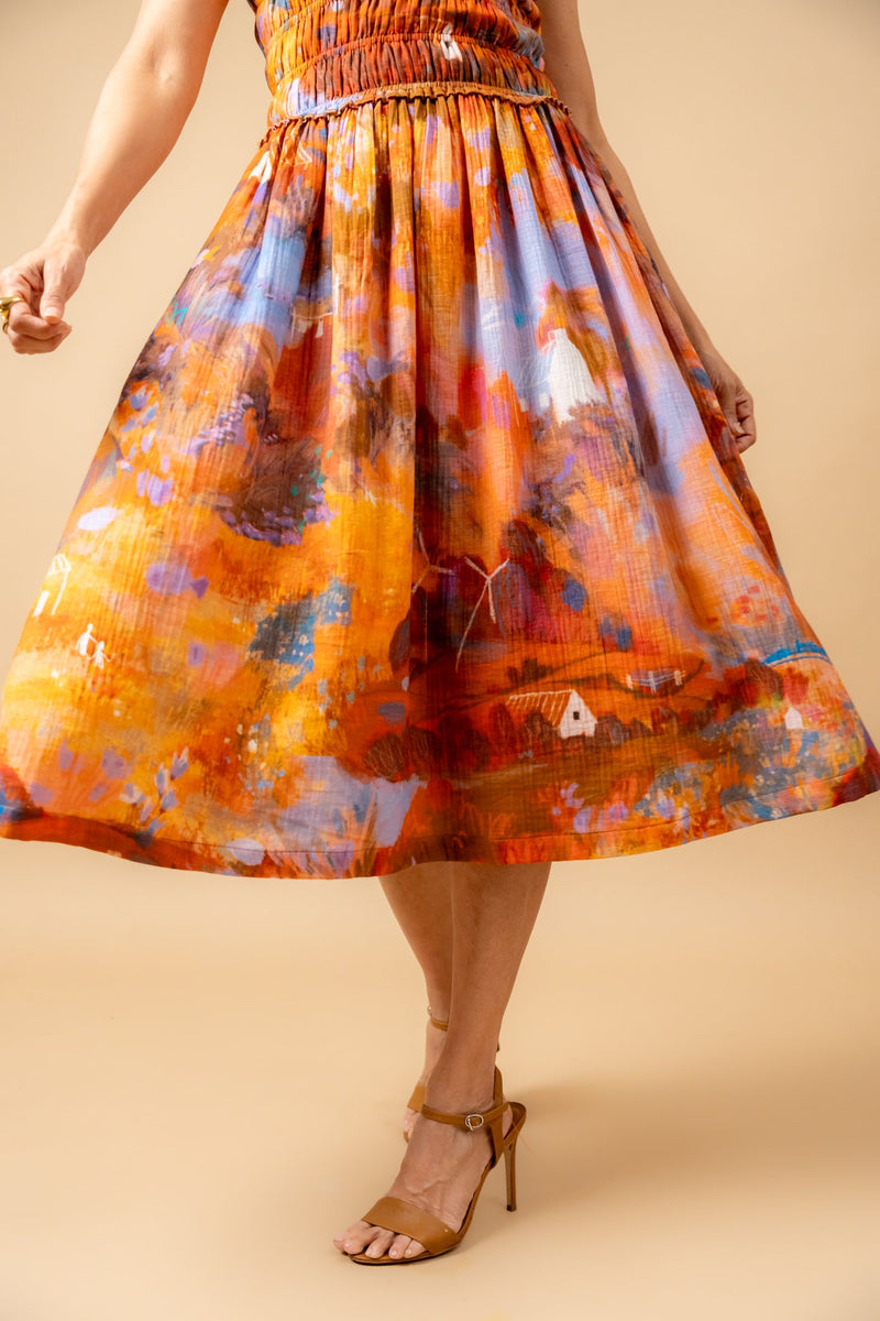 Midsummer smocked dress organic cotton gauge by Doodlage in multi color for women Worldwide
