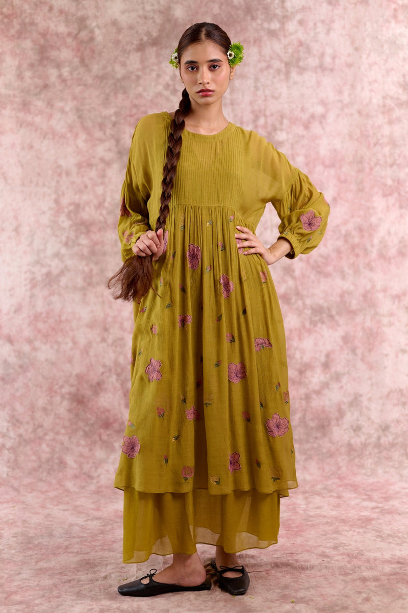 Vera Embroidered Dress cotton by Doodlage in green color for women Worldwide