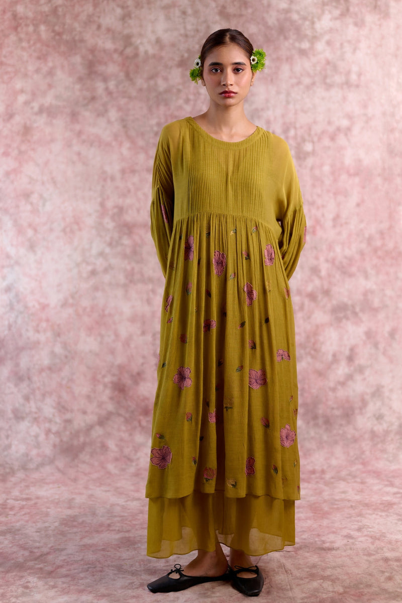 Vera Embroidered Dress cotton by Doodlage in green color for women Worldwide
