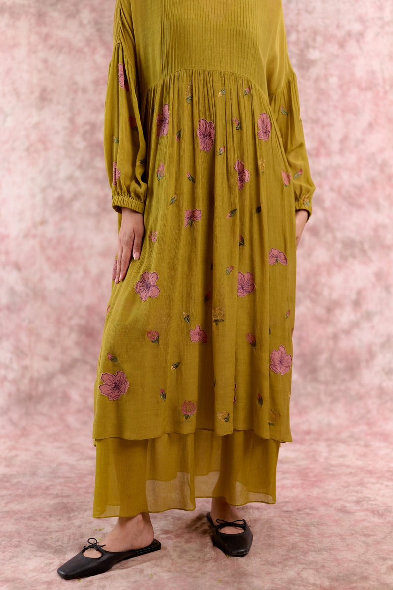 Vera Embroidered Dress cotton by Doodlage in green color for women Worldwide