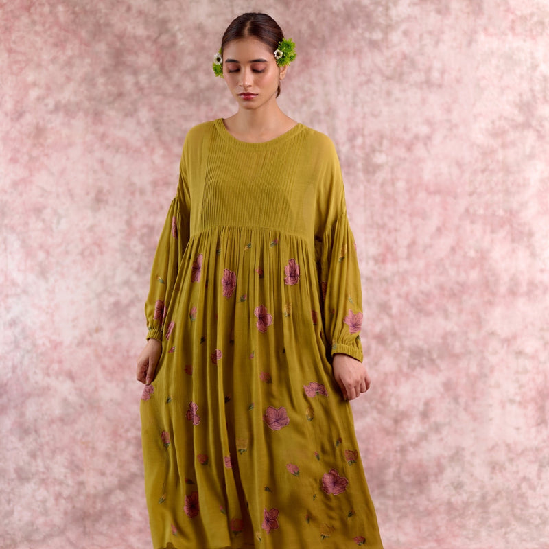 Vera Embroidered Dress cotton by Doodlage in green color for women Worldwide