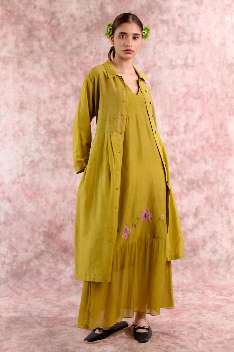 Carolle embroidered dress georgette by Doodlage in green color for women Worldwide