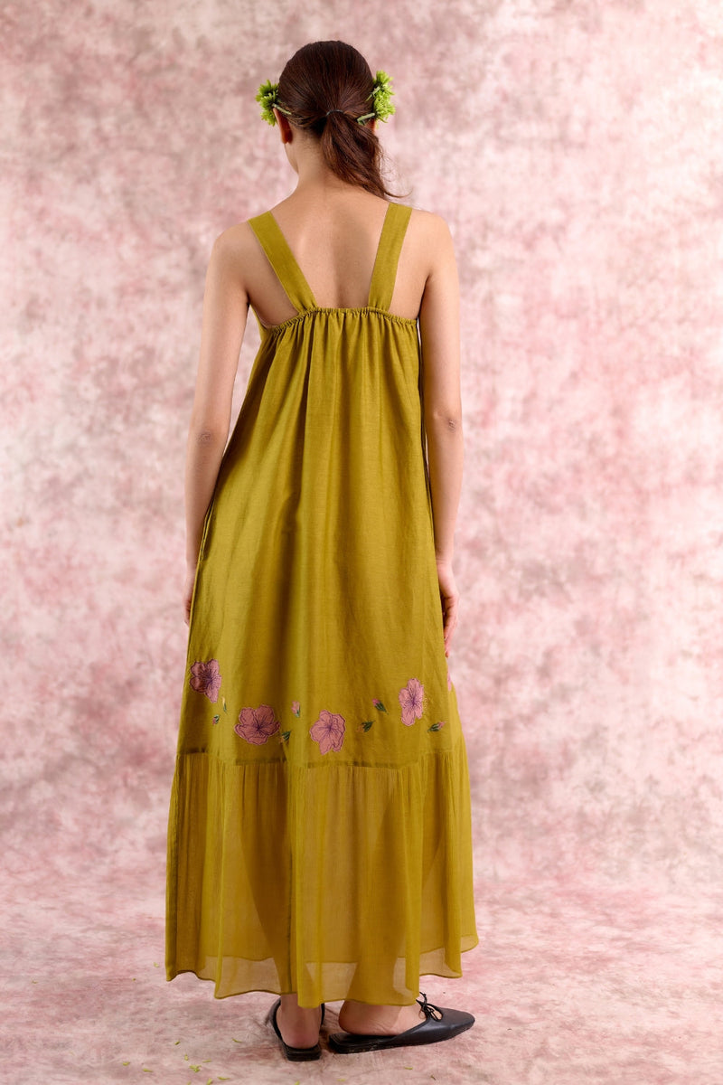 Iris Embroidered Dress georgette by Doodlage in green color for women Worldwide