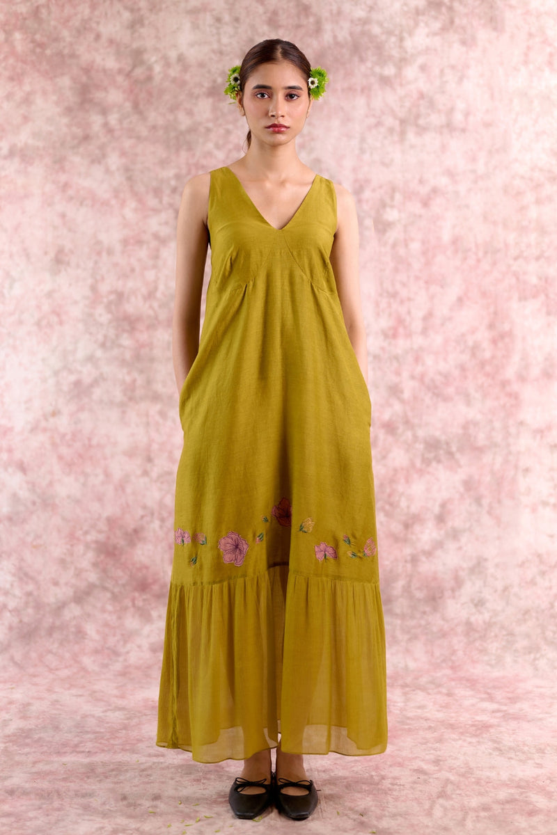 Iris Embroidered Dress georgette by Doodlage in green color for women Worldwide