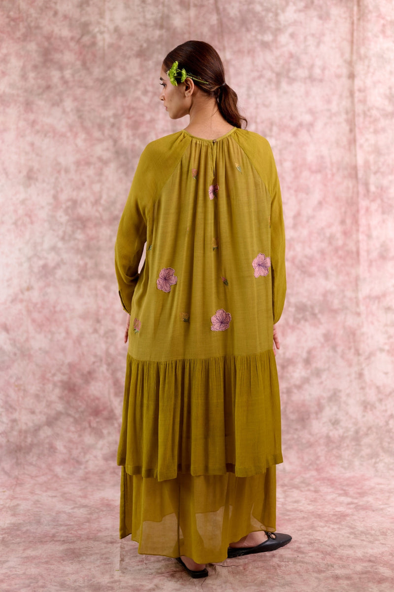 Twig embroidered dress silk by Doodlage in green color for women Worldwide
