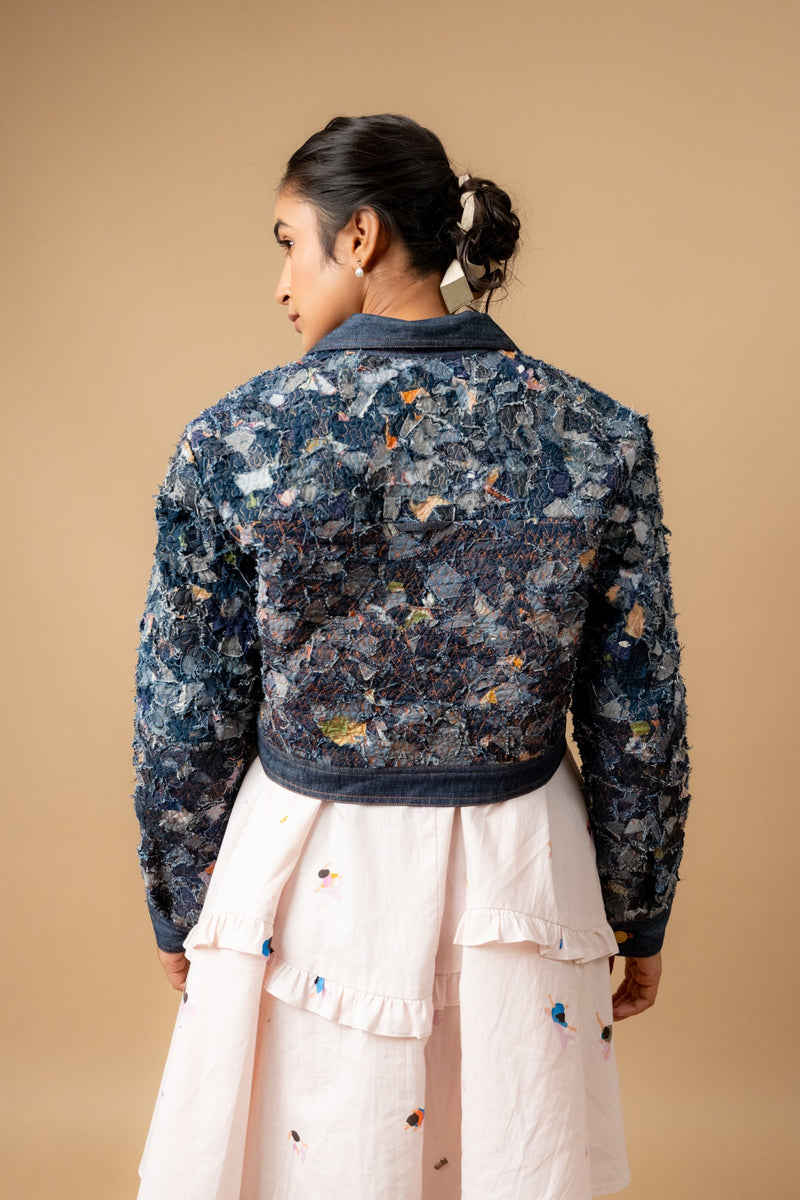 June denim textured jacket by Doodlage in navy color for women Worldwide