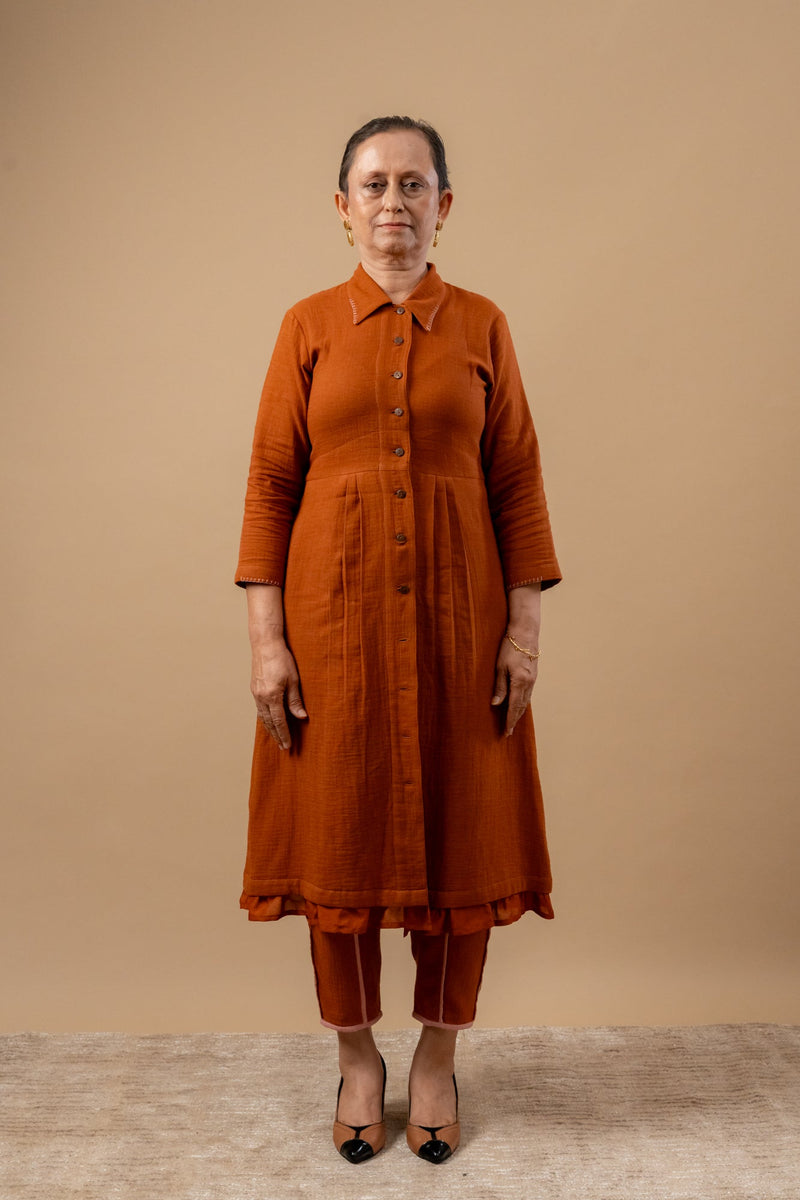 Carolle Pants organic cotton gauge by Doodlage in rust color for women Worldwide