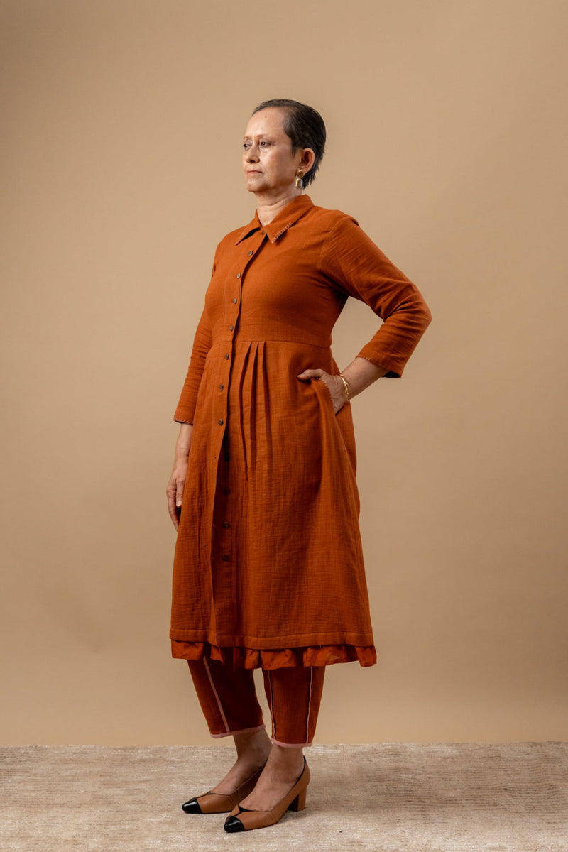 Carolle Pants organic cotton gauge by Doodlage in rust color for women Worldwide