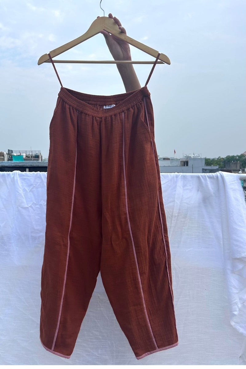 Carolle Pants organic cotton gauge by Doodlage in rust color for women Worldwide