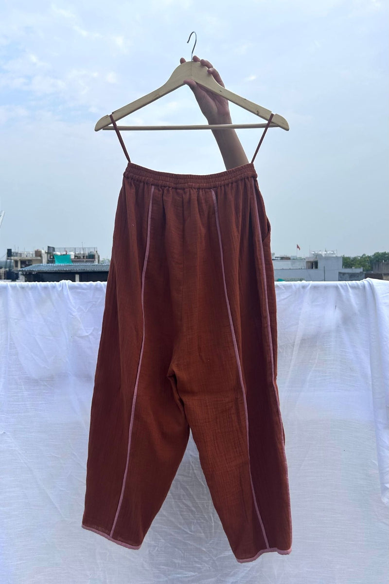 Carolle Pants organic cotton gauge by Doodlage in rust color for women Worldwide