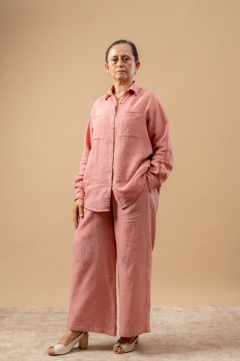 Carmen Pants organic cotton gauge by Doodlage in pink color for women Worldwide