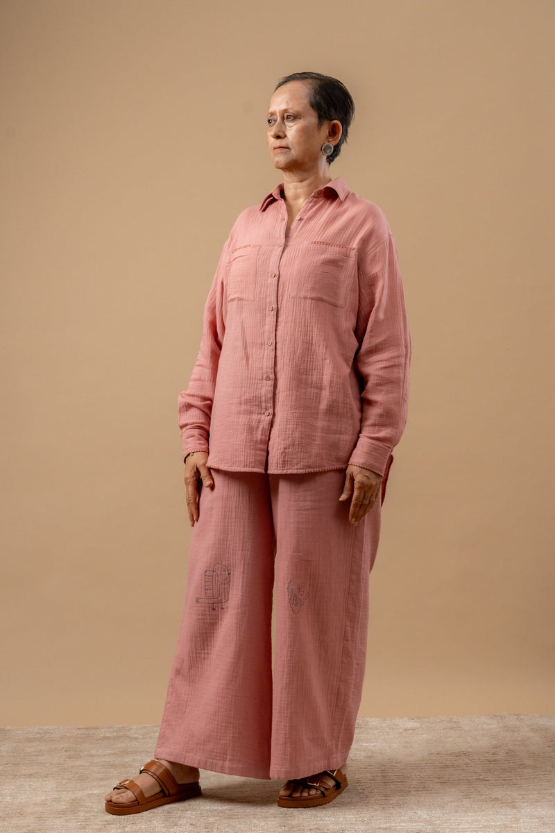 Carmen Pants organic cotton gauge by Doodlage in pink color for women Worldwide