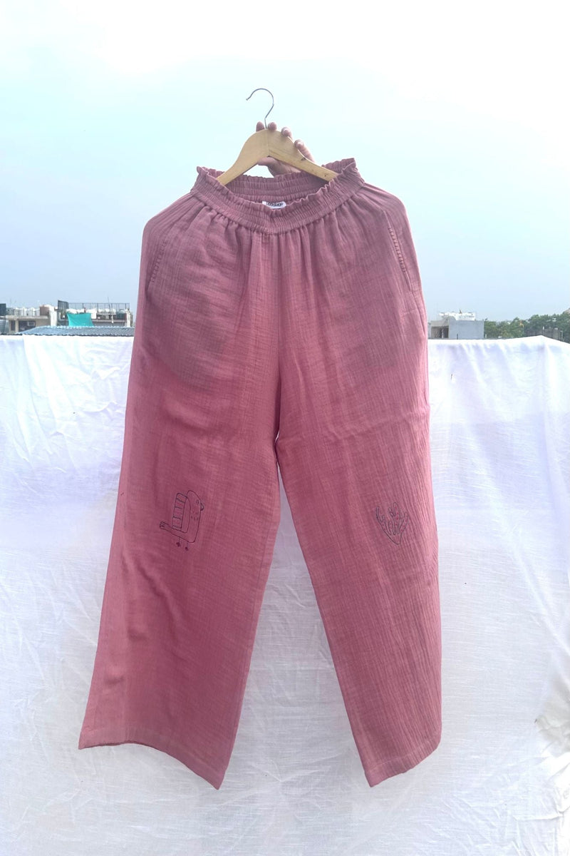 Carmen Pants organic cotton gauge by Doodlage in pink color for women Worldwide