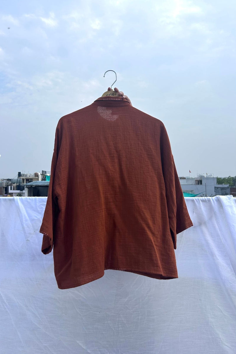 Shirin Oversized Shirt organic cotton gauge by Doodlage in rust color for women Worldwide