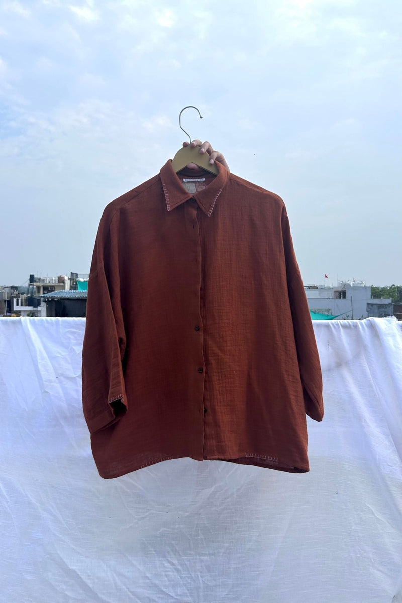 Shirin Oversized Shirt organic cotton gauge by Doodlage in rust color for women Worldwide
