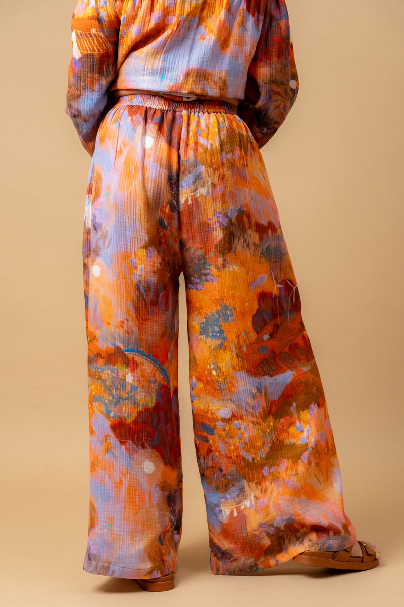 Firefly flicker printed pants organic cotton gauge by Doodlage in multi color for women Worldwide