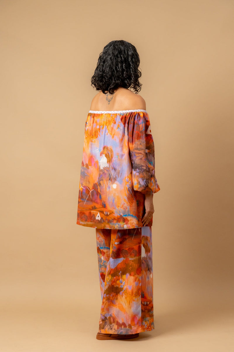 Firefly flicker printed pants organic cotton gauge by Doodlage in multi color for women Worldwide