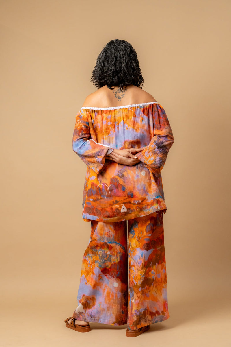Firefly flicker printed pants organic cotton gauge by Doodlage in multi color for women Worldwide