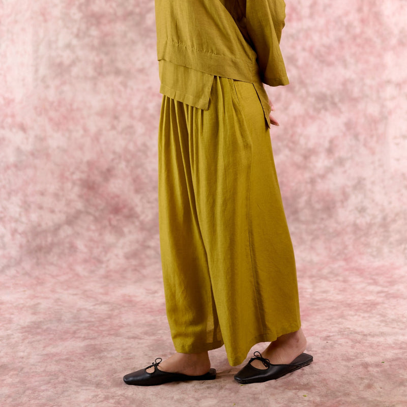 AURORA GREEN PANTS linen by Doodlage in green color for women Worldwide