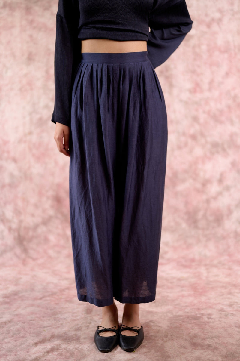 AURORA NAVY PANTS linen by Doodlage in navy color for women Worldwide