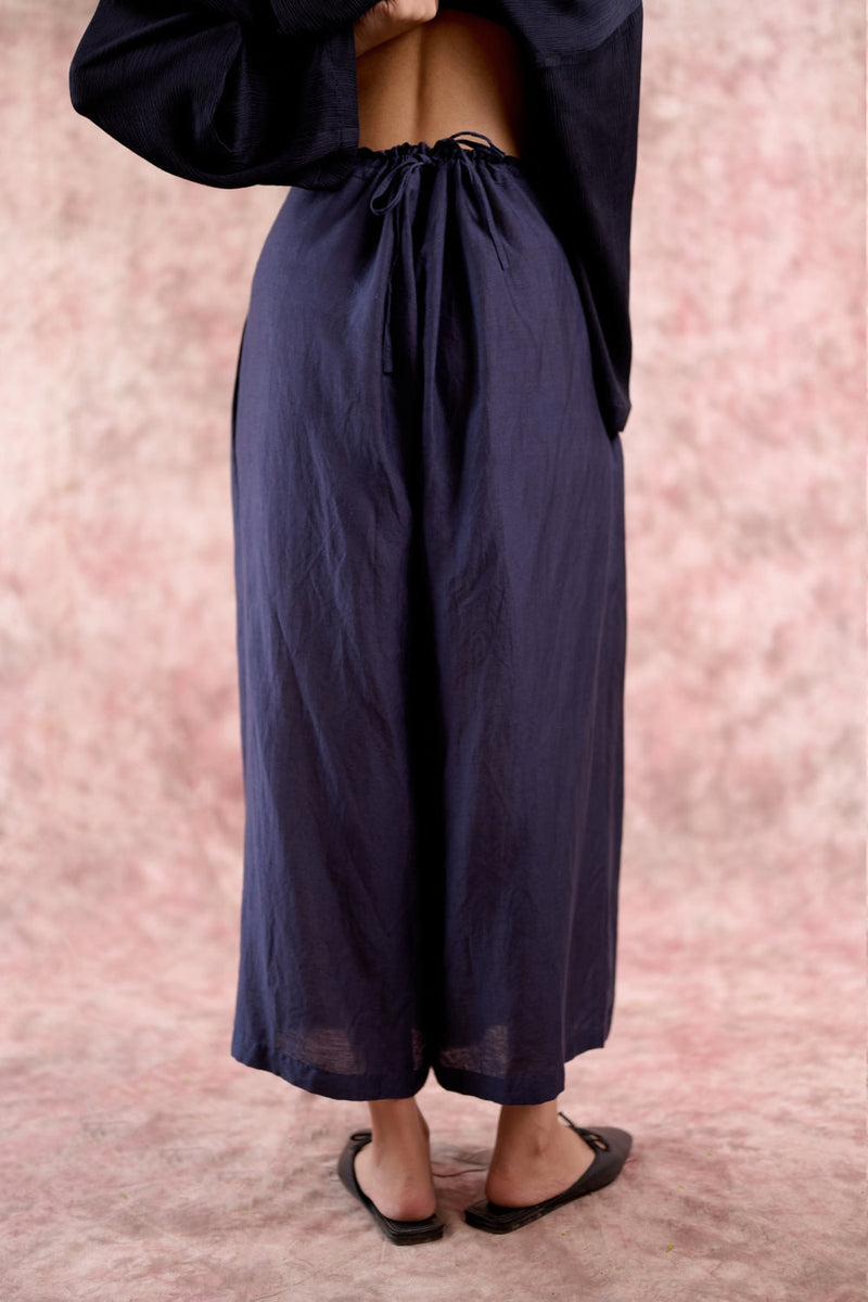 AURORA NAVY PANTS linen by Doodlage in navy color for women Worldwide