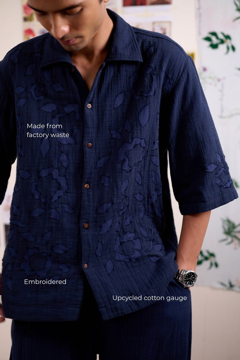 FLORIQUE NAVY SHIRT organic cotton gauze by Doodlage for women Worldwide