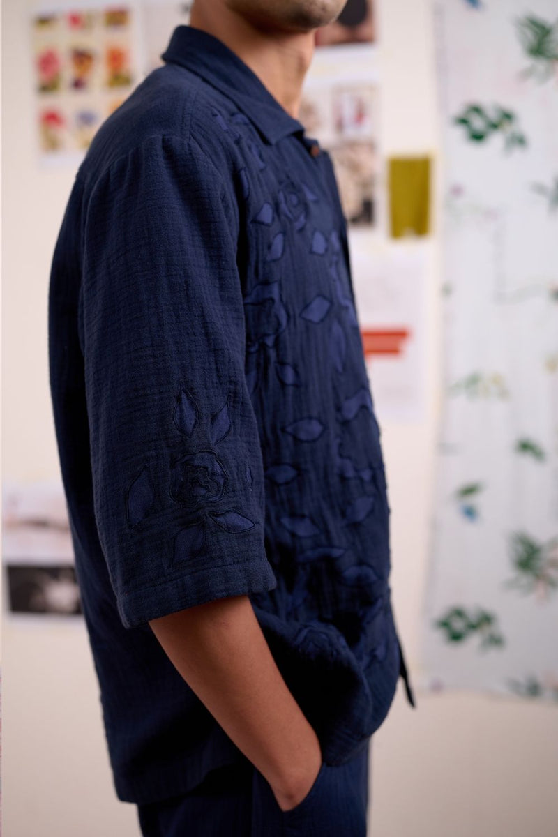 FLORIQUE NAVY SHIRT organic cotton gauze by Doodlage for women Worldwide