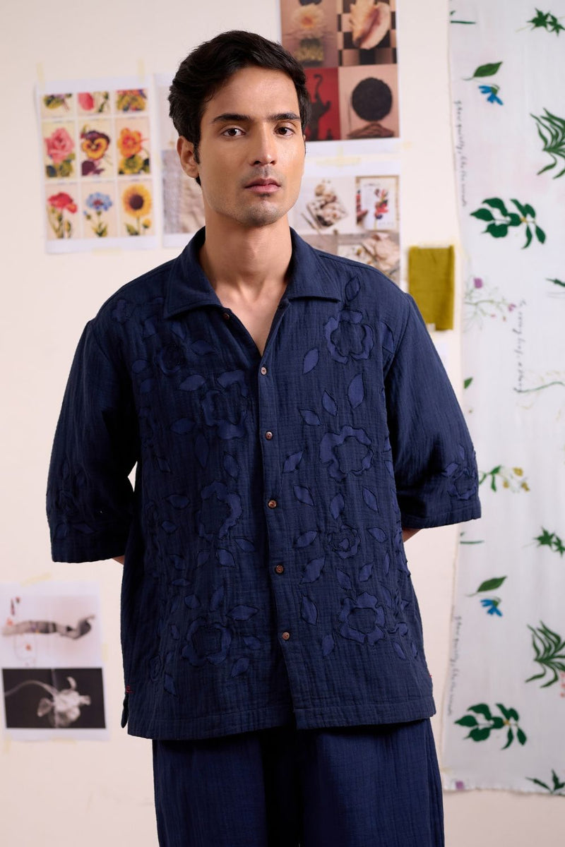 FLORIQUE NAVY SHIRT organic cotton gauze by Doodlage for women Worldwide