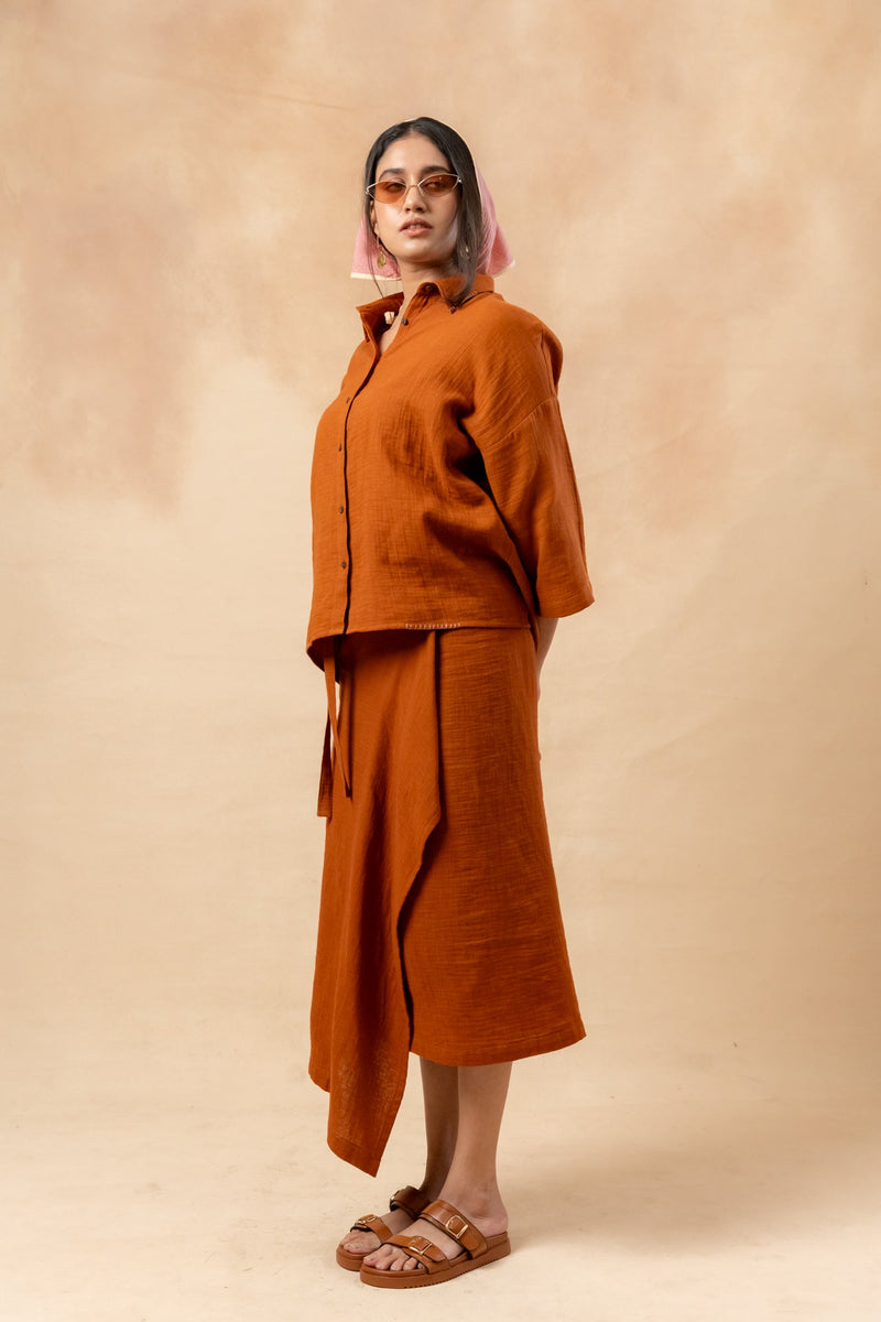 Shirin Organic Cotton Skirt organic cotton gauge by Doodlage in rust color for women Worldwide