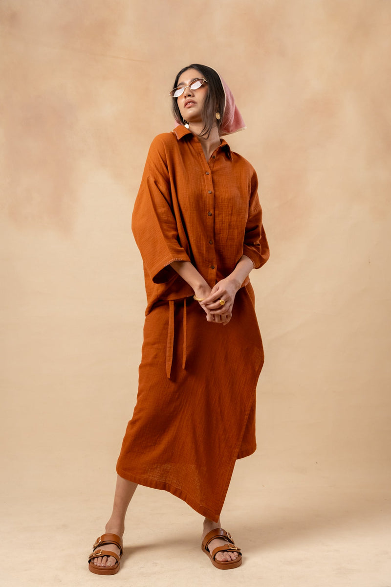 Shirin Organic Cotton Skirt organic cotton gauge by Doodlage in rust color for women Worldwide
