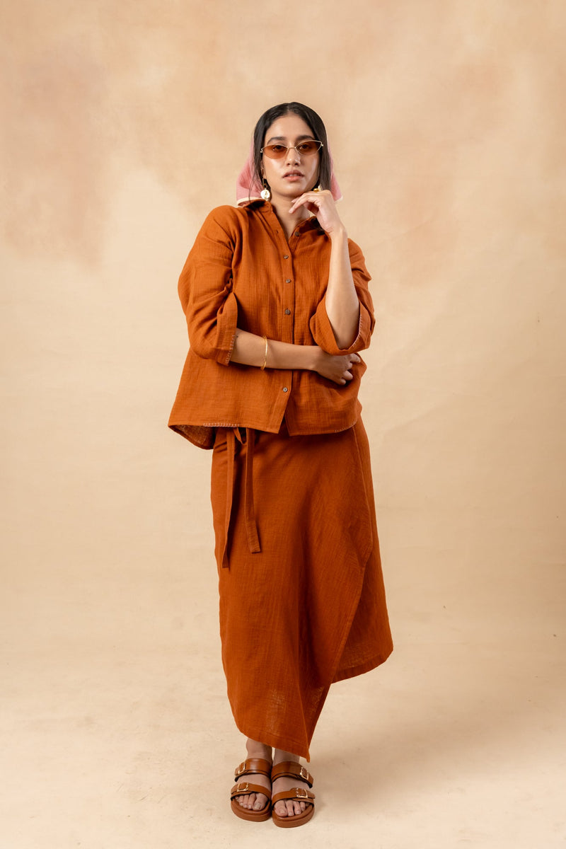 Shirin Organic Cotton Skirt organic cotton gauge by Doodlage in rust color for women Worldwide