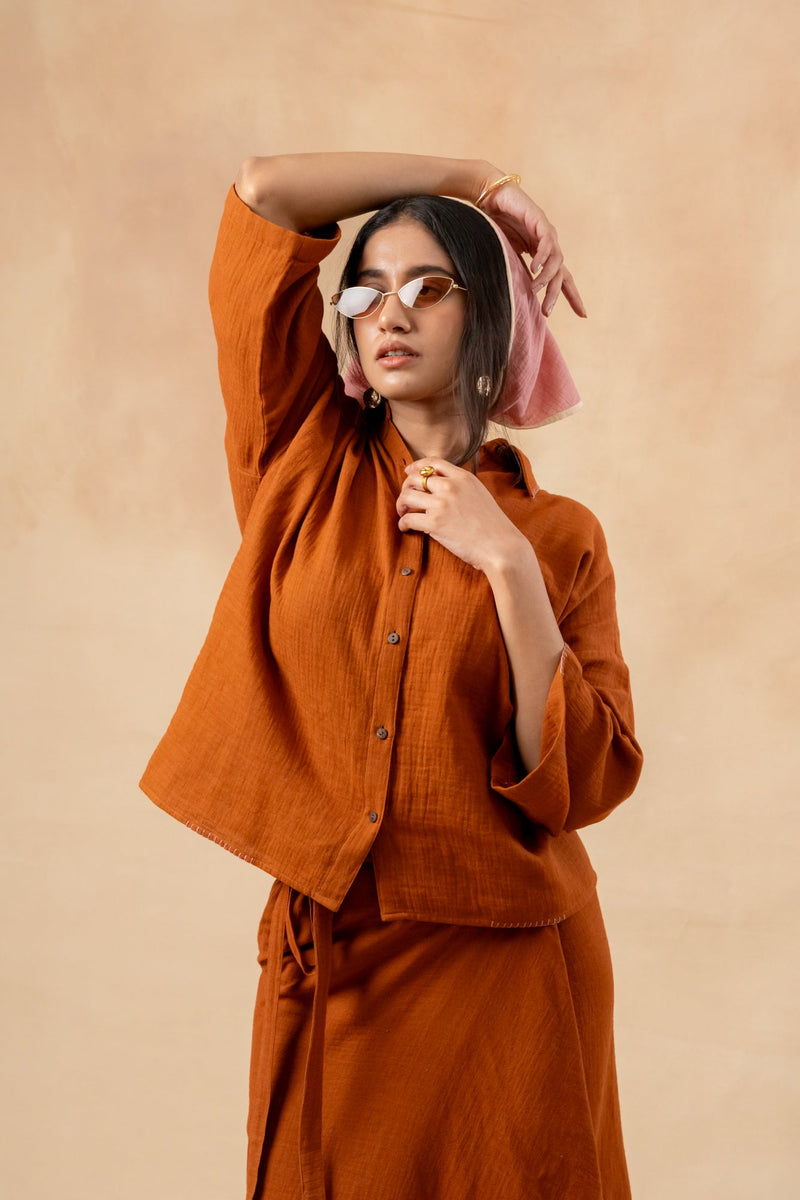 Shirin Organic Cotton Skirt organic cotton gauge by Doodlage in rust color for women Worldwide