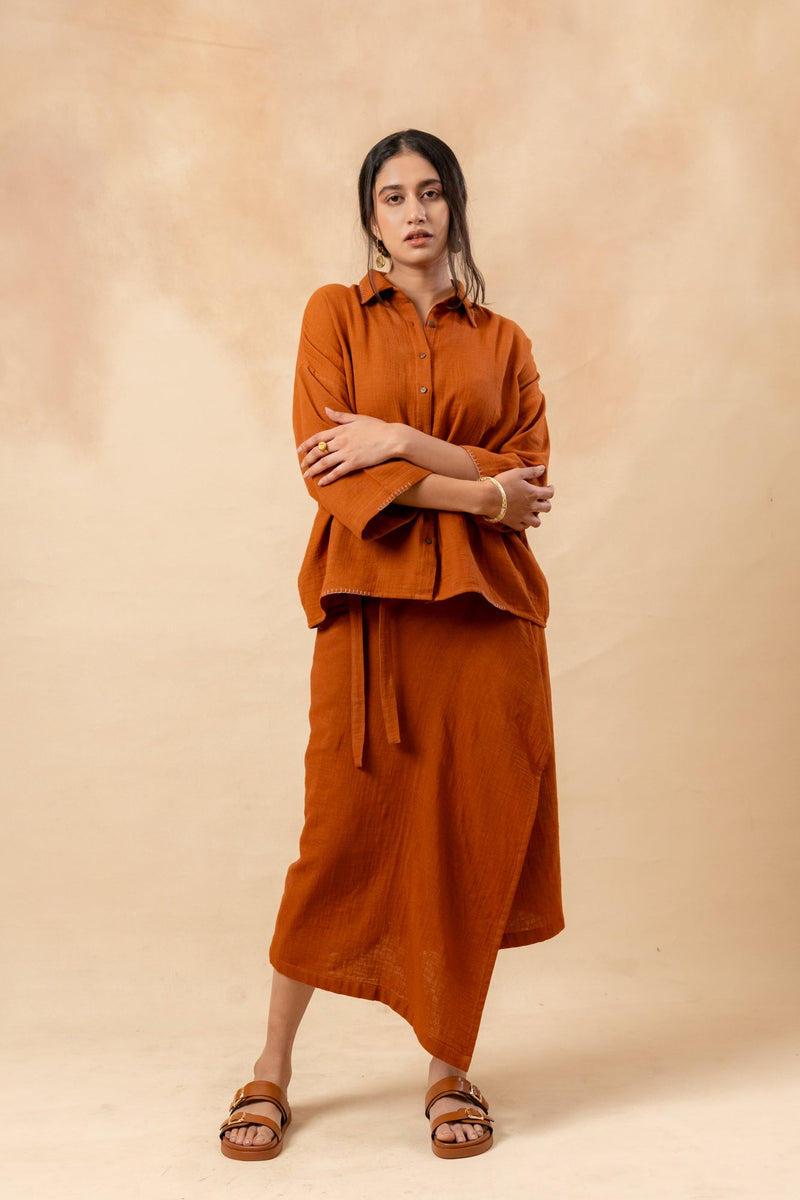 Shirin Organic Cotton Skirt organic cotton gauge by Doodlage in rust color for women Worldwide