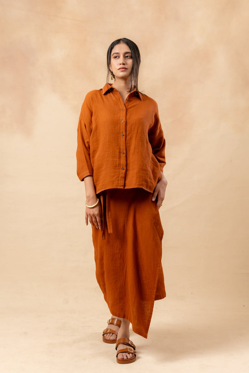 Shirin Organic Cotton Skirt organic cotton gauge by Doodlage in rust color for women Worldwide