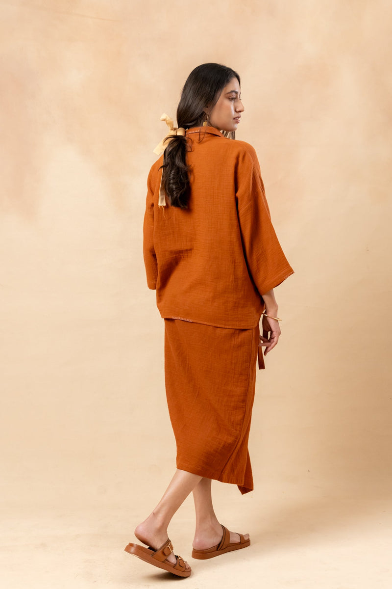 Shirin Organic Cotton Skirt organic cotton gauge by Doodlage in rust color for women Worldwide