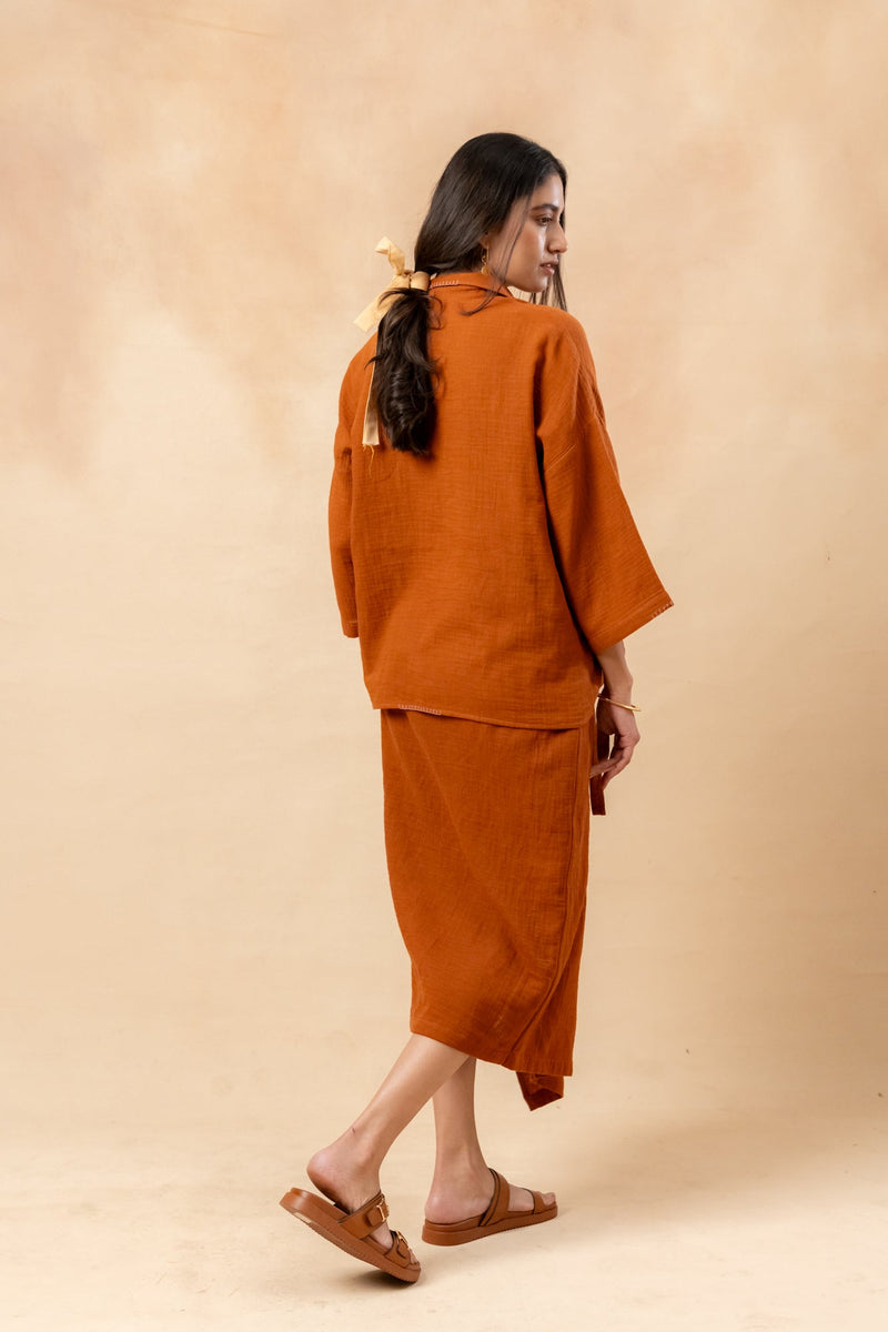 Shirin Organic Cotton Skirt organic cotton gauge by Doodlage in rust color for women Worldwide